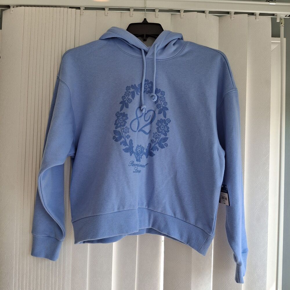 Trendy Arizona Hoodie Blue Lace Crest- Floral-logo NWT Sz S Sweater